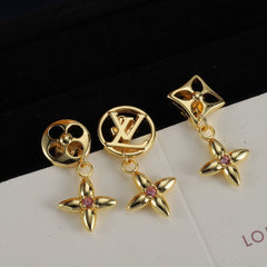 Four-Petal Flower Charm Drop Earrings