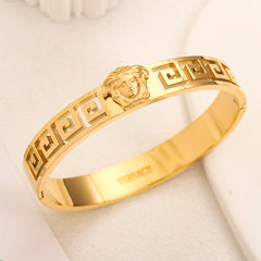 Pulsera rígida articulada de acero inoxidable 304 con diseño de greca griega