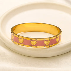 304 Stainless Steel Color-Inlay Heart Pattern Bangle Bracelet