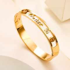 304 Stainless Steel Script & Screw-Detail Bangle Bracelet