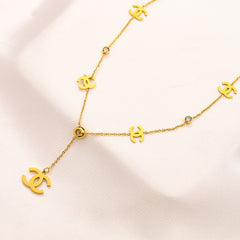 304 Stainless Steel Interlocking-C & Open-Circle Station Necklace