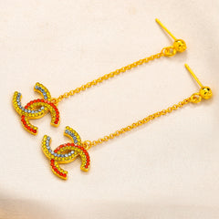 304 Stainless Steel Rainbow Interlocking-C Chain Drop Earrings