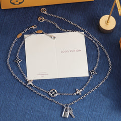 Floral Station Necklace with Padlock Charm