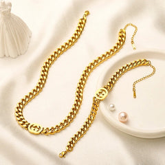 Pulseira e Colar em Aço Inoxidável 304, Corrente Curb de Duplo G – Separados ou em Conjunto