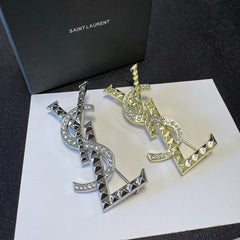 Angular Stone-Accent Letter Brooch