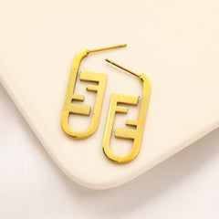 304 Stainless Steel F-Motif Oval Hoop Earrings