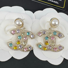 Pearl-Effect & Multicolor Stone Drop Earrings