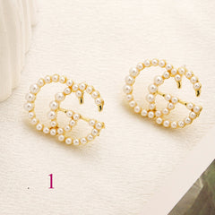 304 Stainless Steel Beaded Interlocking-G Stud Earrings