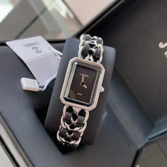 Silver-Tone Rectangular Quartz Watch with Chain Bracelet 004
