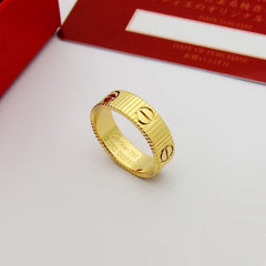 Ribbed Screw-Motif Wide Band Ring