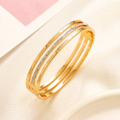 304 Stainless Steel Triple Band Pave Bangle Bracelet