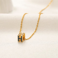 304 Stainless Steel Textured H-Letter Pendant Necklace
