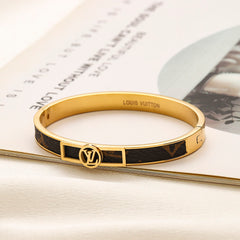 Bracelet jonc rond monogrammé avec incrustation colorée en acier inoxydable 304