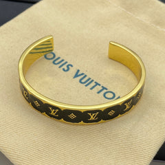 Color-Inlay Floral Monogram Bangle Bracelet