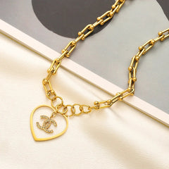 Collar de cadena tipo clip con corazón entrelazado en acero inoxidable 304