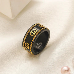 Anillo de acero inoxidable 304 con emblema de borde de cadena e incrustación negra