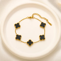 304 Stainless Steel Colorful Quatrefoil Station Chain Bracelet