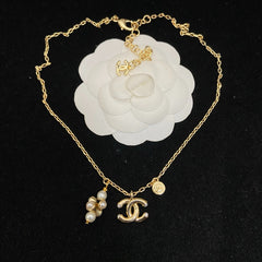 Interlocking-C Necklace with Pearl-Look Cluster