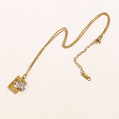 304 Stainless Steel Rectangular Cutout Pendant Necklace