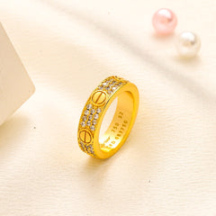 Stone-Accented Screw-Detail Band Ring