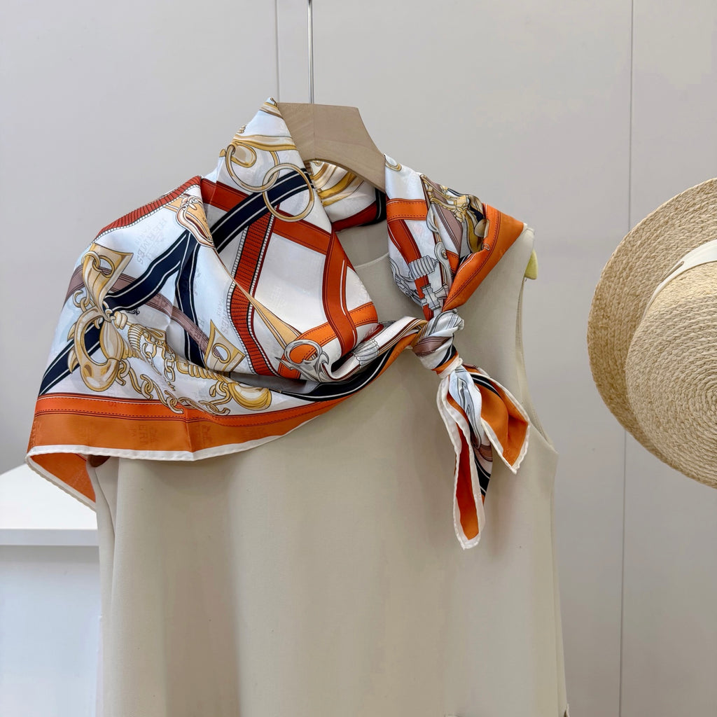 Belt & Buckle Print Square Scarf - 90 x 90 cm