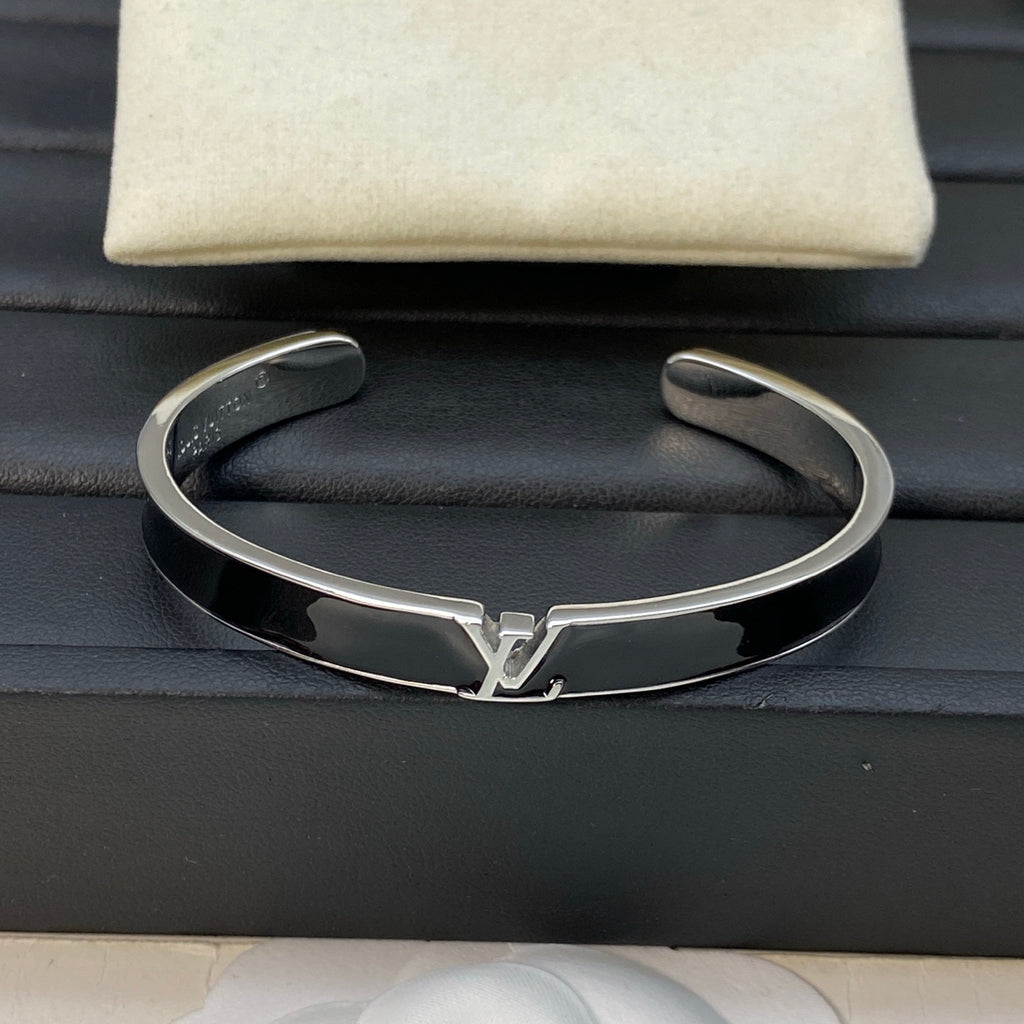 Black Inlay Monogram Cuff Bracelet