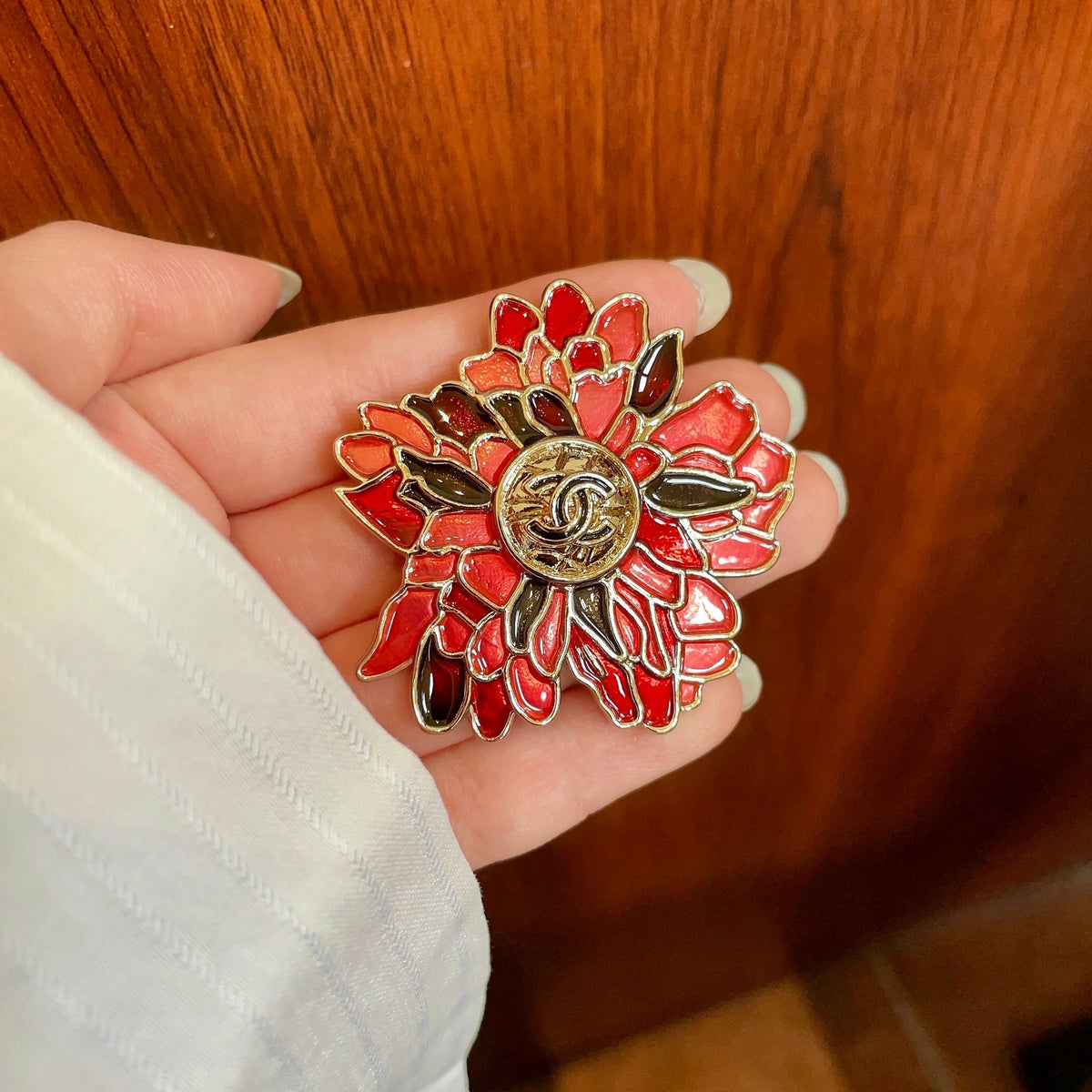 Red Petal Flower Emblem Brooch
