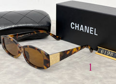Narrow Oval Sunglasses with Metallic Temple Panels