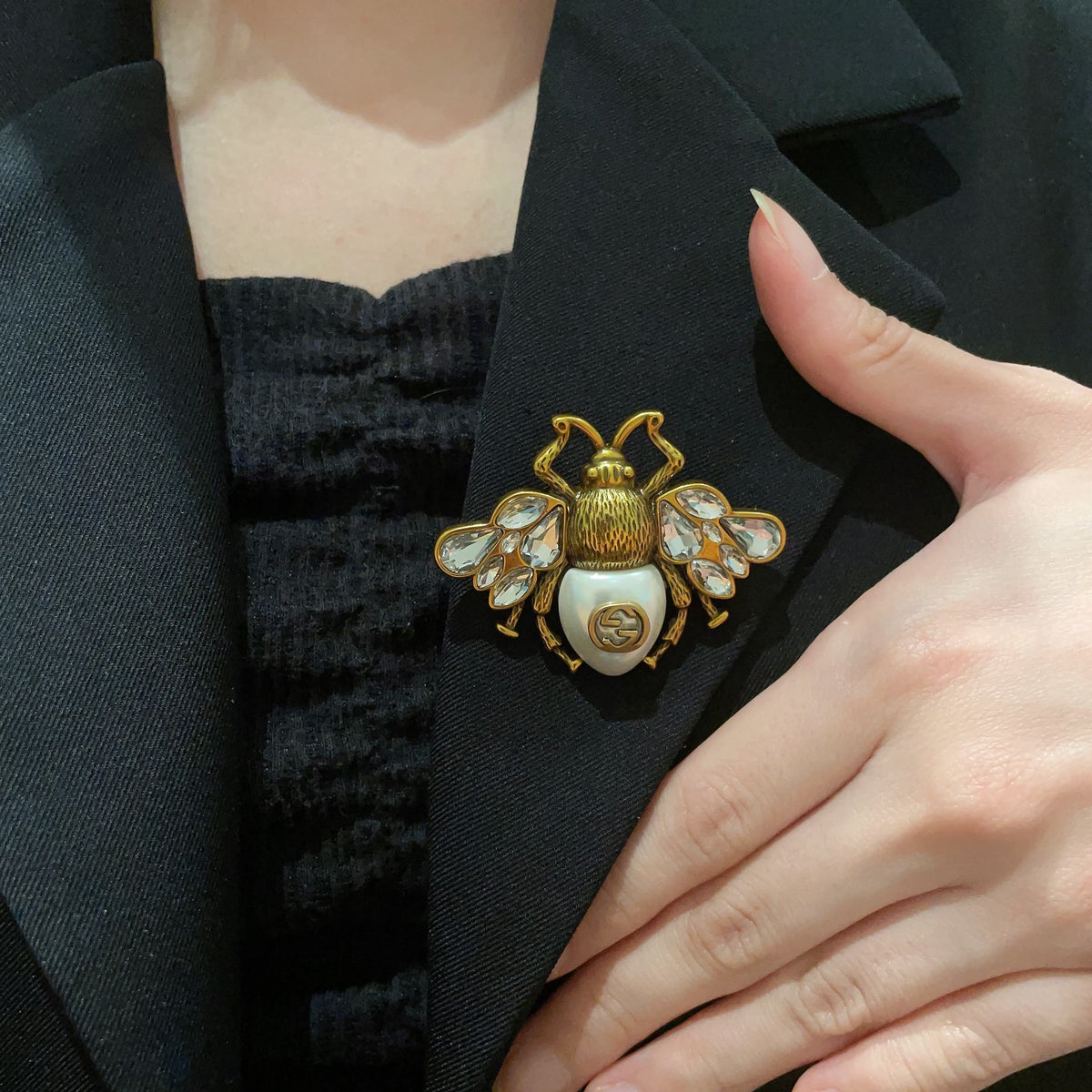Bee Brooch with Faceted Wings & Bead Accent