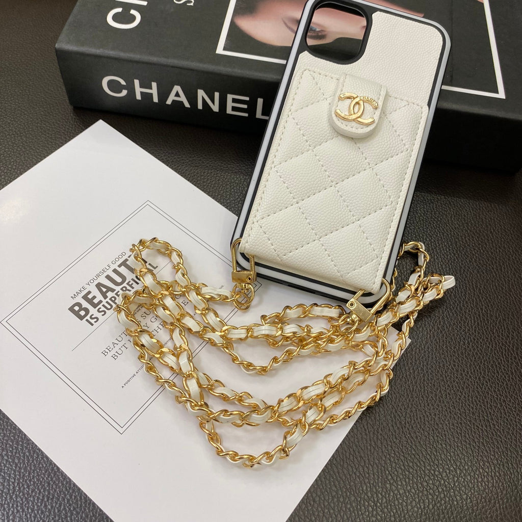 Diamond Quilted Card Pocket Phone Case with Chain