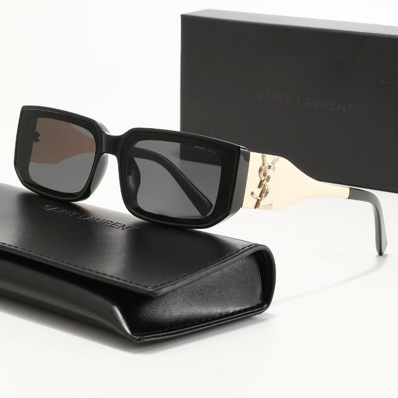 Wide Square Sunglasses with Contrast Metal Temples