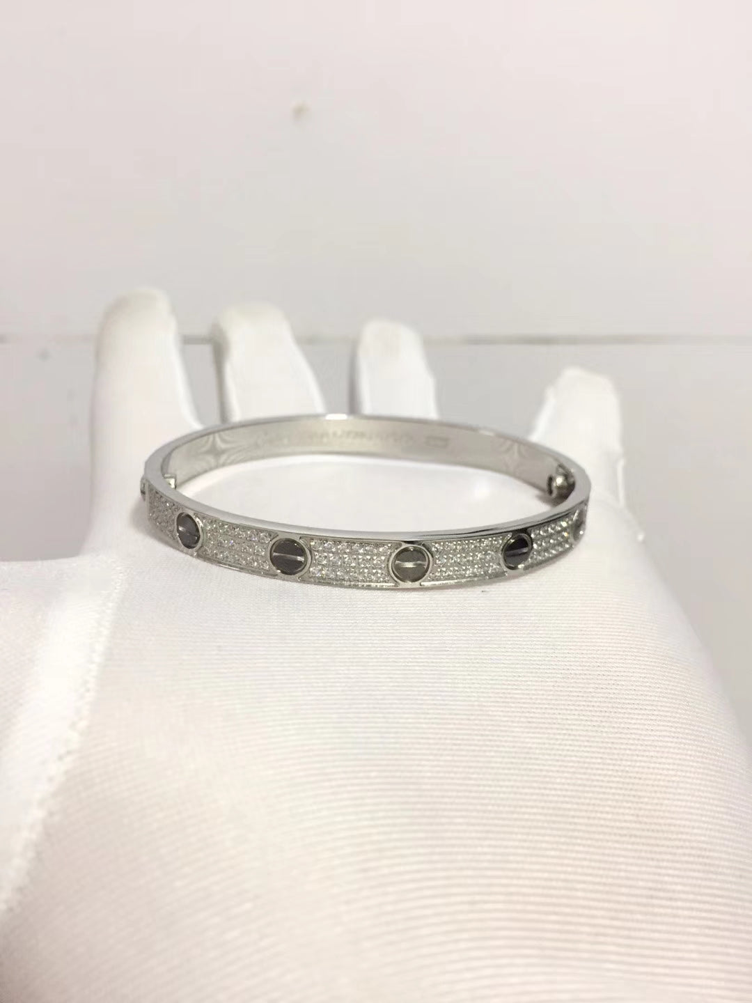 Silver-Tone Pave Screw-Detail Bangle Bracelet