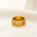 304 Stainless Steel Letter Pattern Band Ring with Round Accents