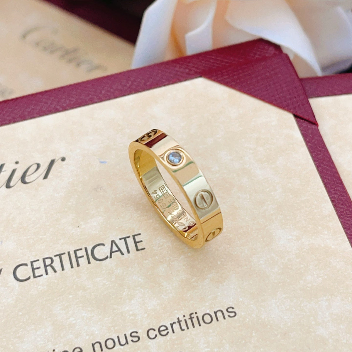Gold-Tone Screw-Motif Band Ring with Stone Accent