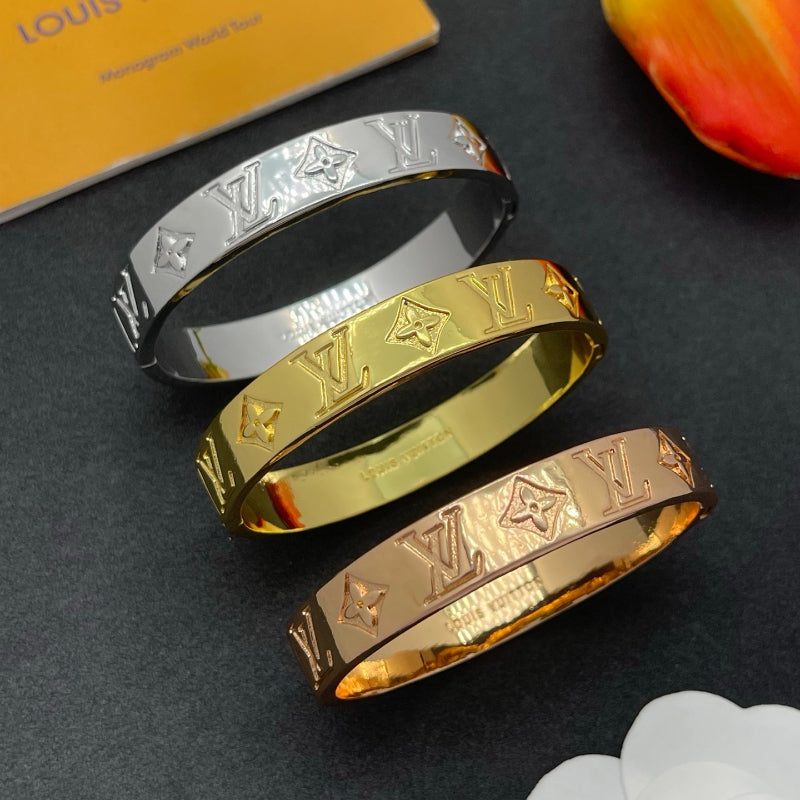 Engraved Floral Monogram Band Bracelet