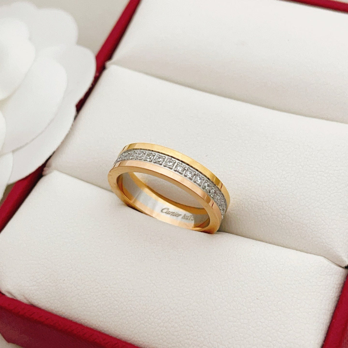 Gold-Tone Band Ring with Inset Pave Row