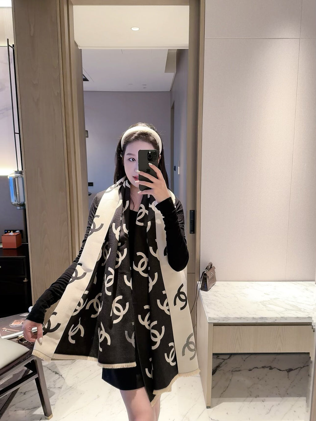 Large Interlocking-C Colorblock Scarf