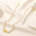 304 Stainless Steel Pearl-Look Bead V-Motif Necklace