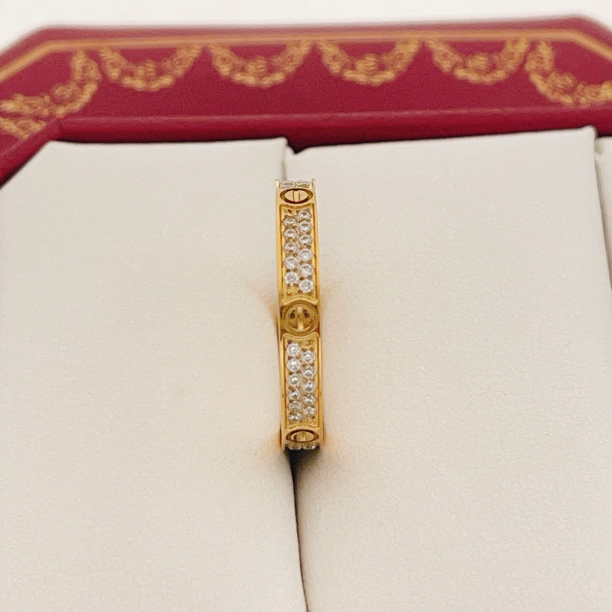 Pave Screw-Detail Slim Band Ring