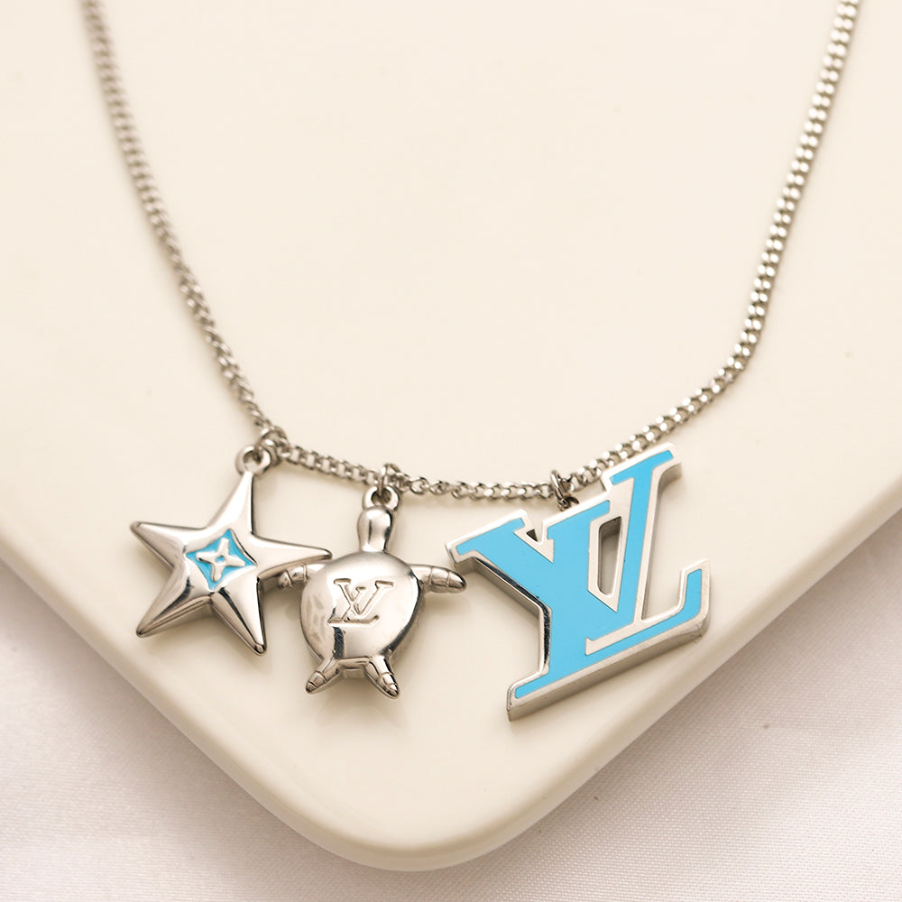 304 Stainless Steel Color-Accent Flower & Monogram Necklace