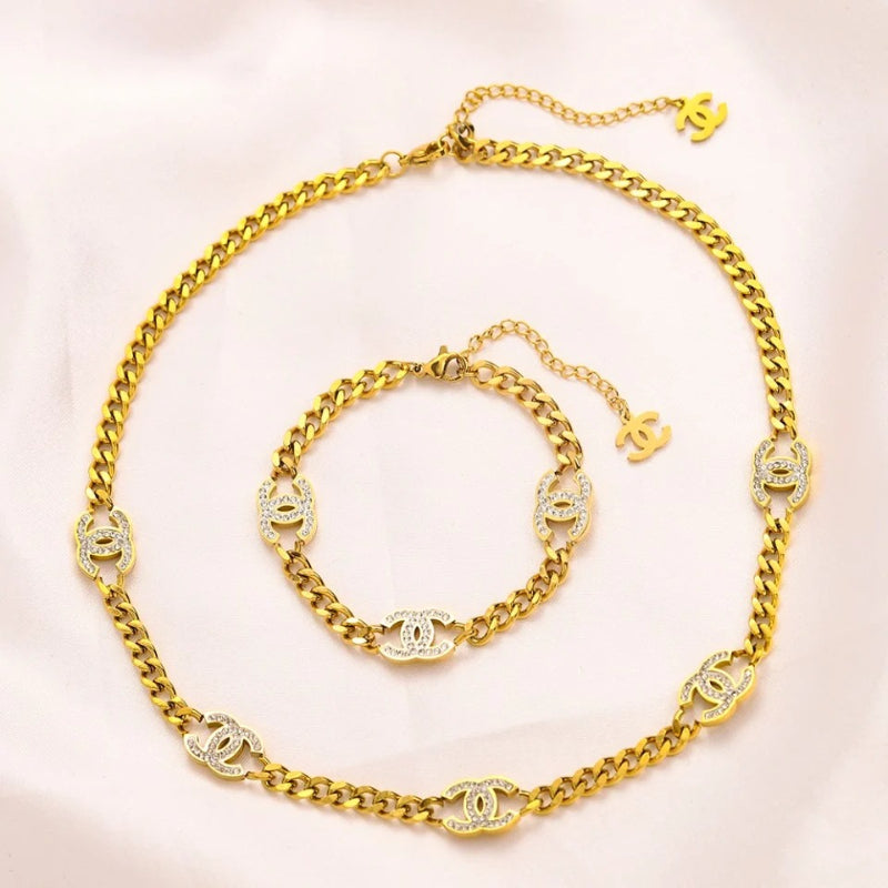 304 Stainless Steel Round Monogram Curb Chain Bracelet & Necklace - Individual or Set