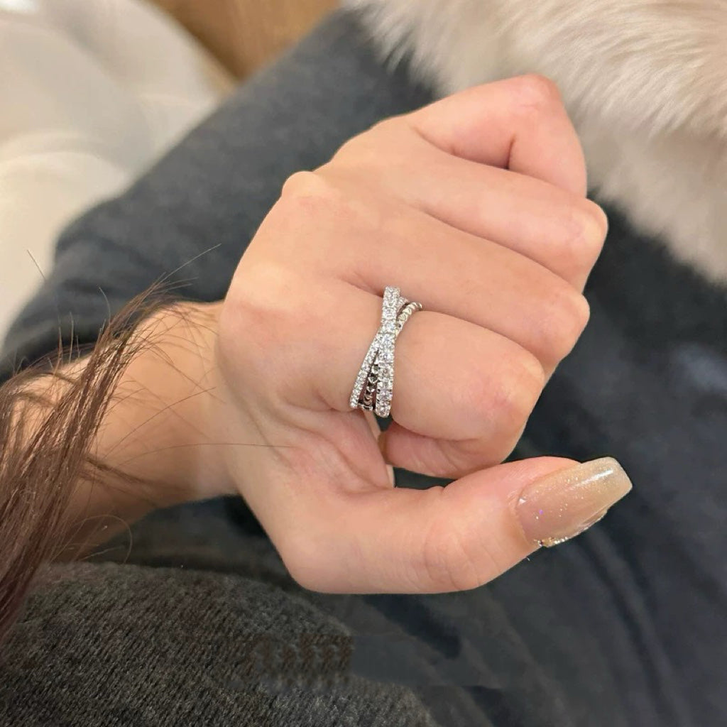 Silver-Tone Layered Pave Band Ring