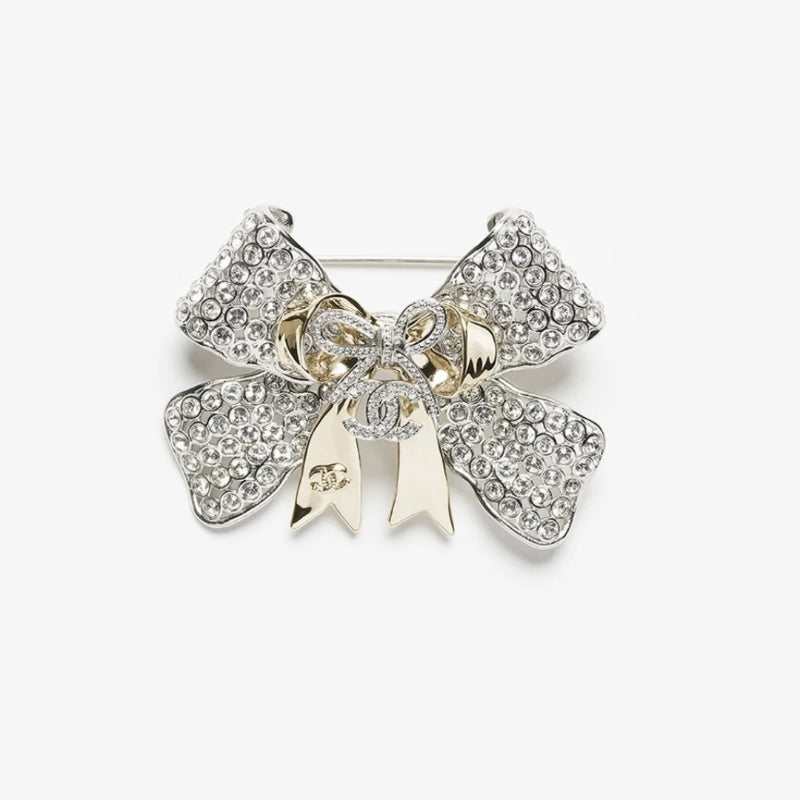 Sparkling Bow Brooch with Ribbon Tails