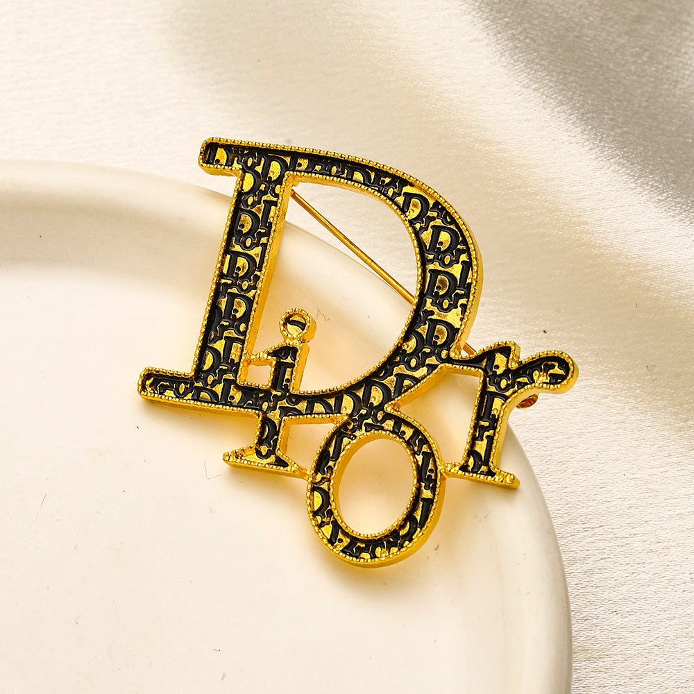 Alloy Steel Dark-Inlay Letter Brooch