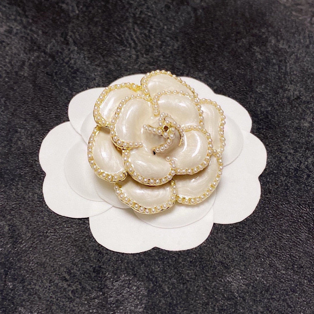 Beaded Camellia Flower Brooch