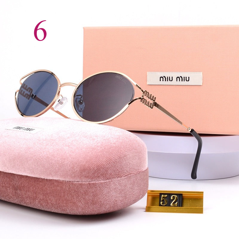 Oval Metal-Frame Sunglasses with Decorative Hinges