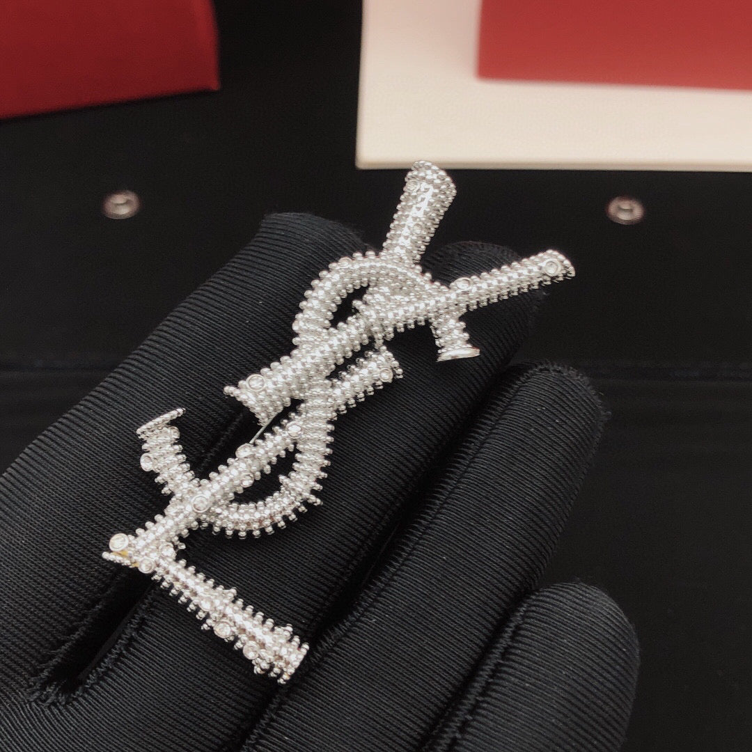 Twisted Rope Letter Brooch with Stone Accents