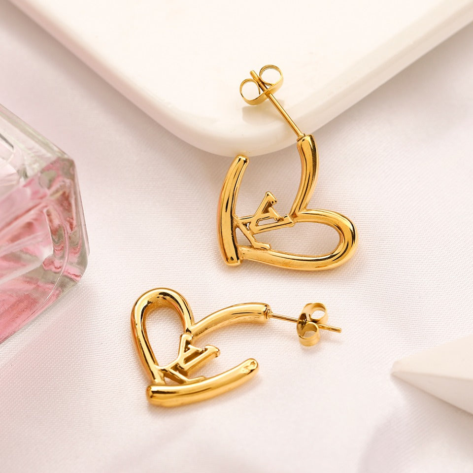 304 Stainless Steel Heart-Motif Earrings, Bracelet & Necklace Collection
