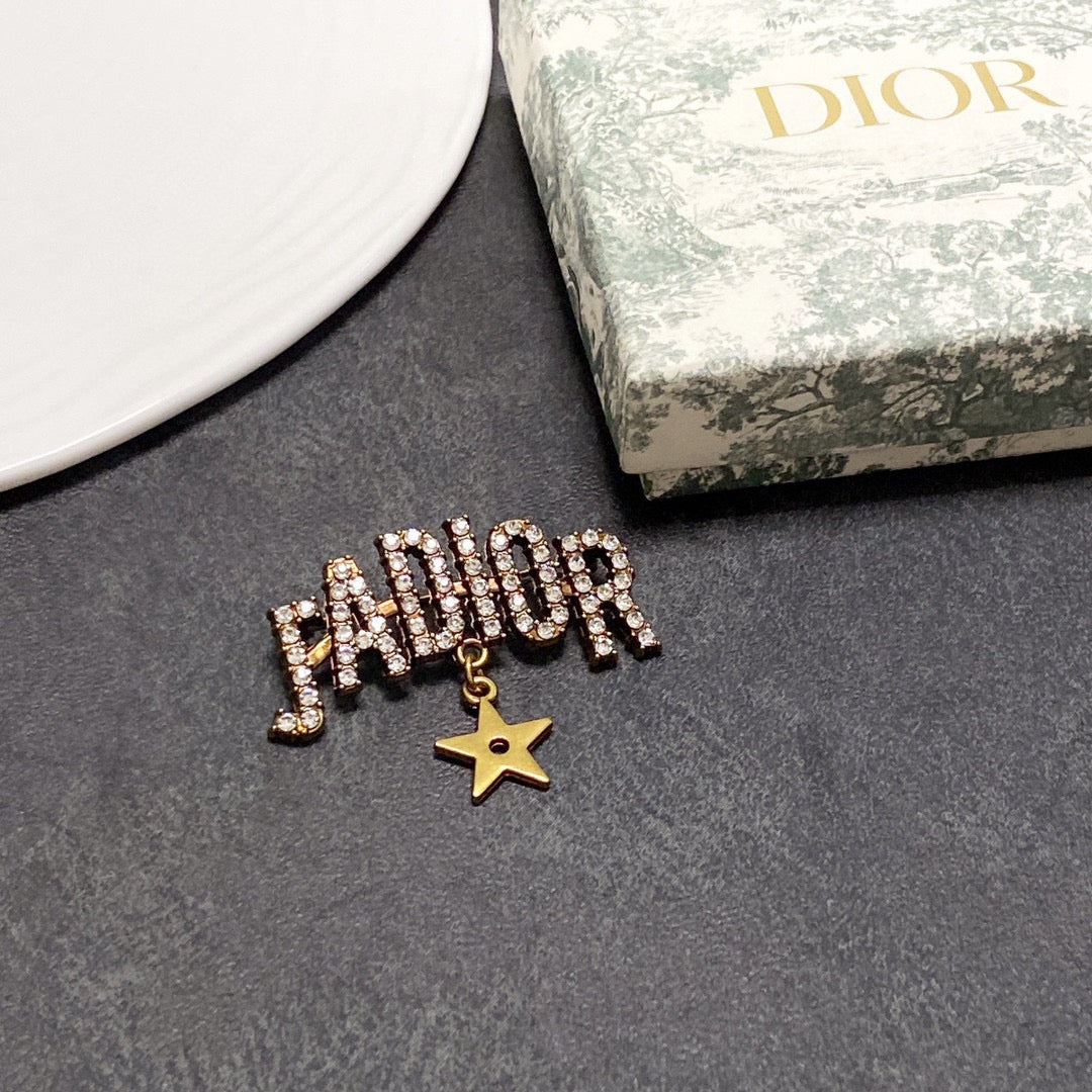 Lettered Stone-Set Brooch with Star Drop