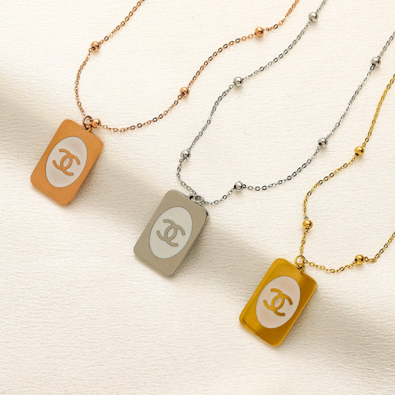304 Stainless Steel Rectangular Monogram Tag Necklace